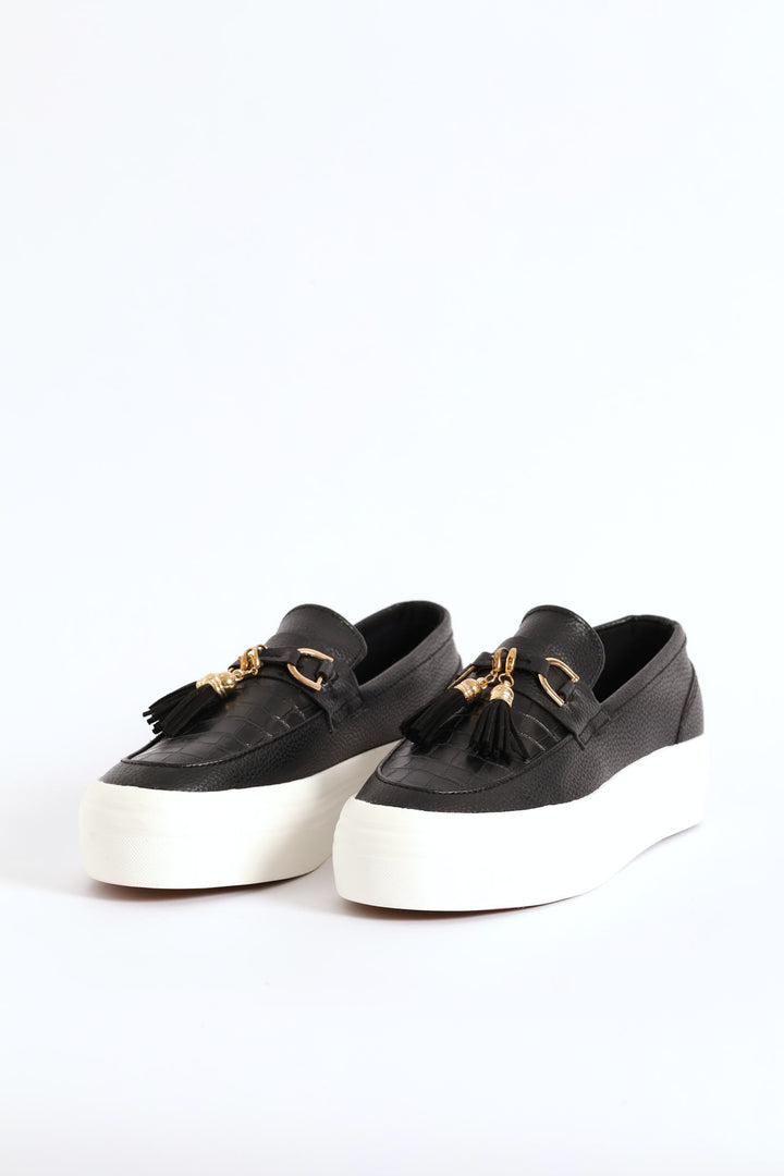 Penny Mock Slip On Sneaker With Detachable Tassels - Black