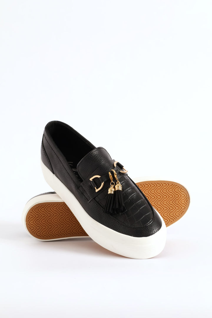 Penny Mock Slip On Sneaker With Detachable Tassels - Black