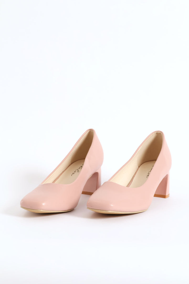 Square Toe Block Court Heel - Mink