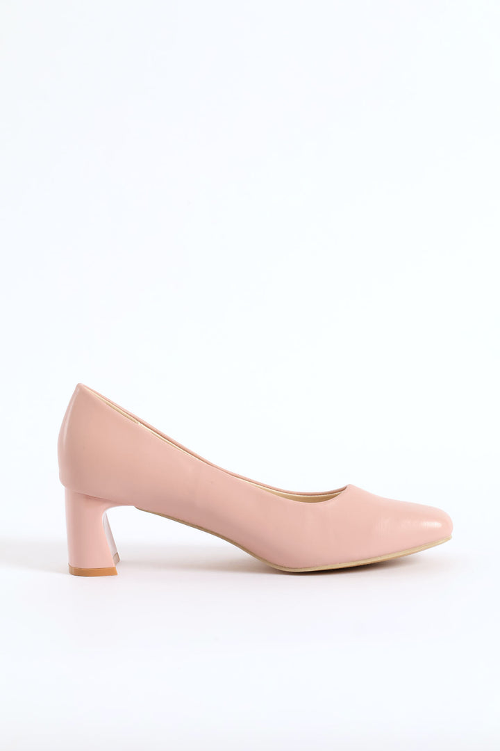 Square Toe Block Court Heel - Mink