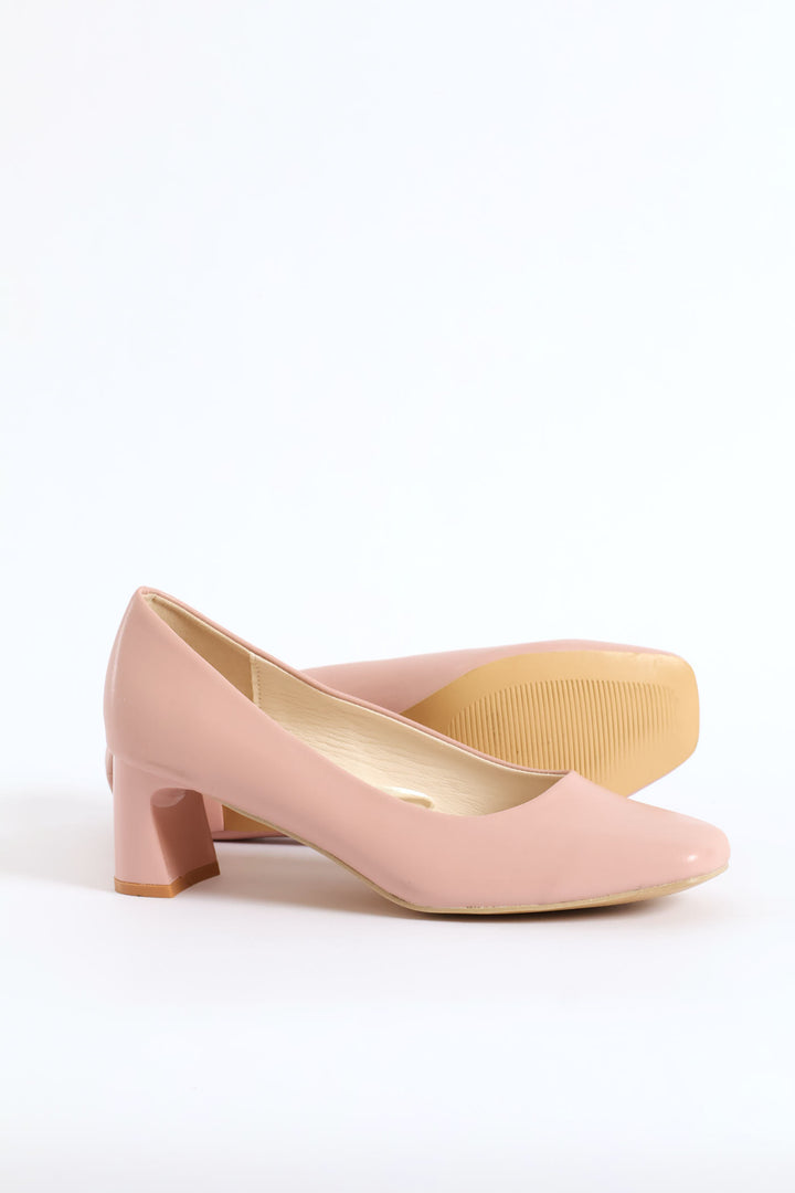 Square Toe Block Court Heel - Mink