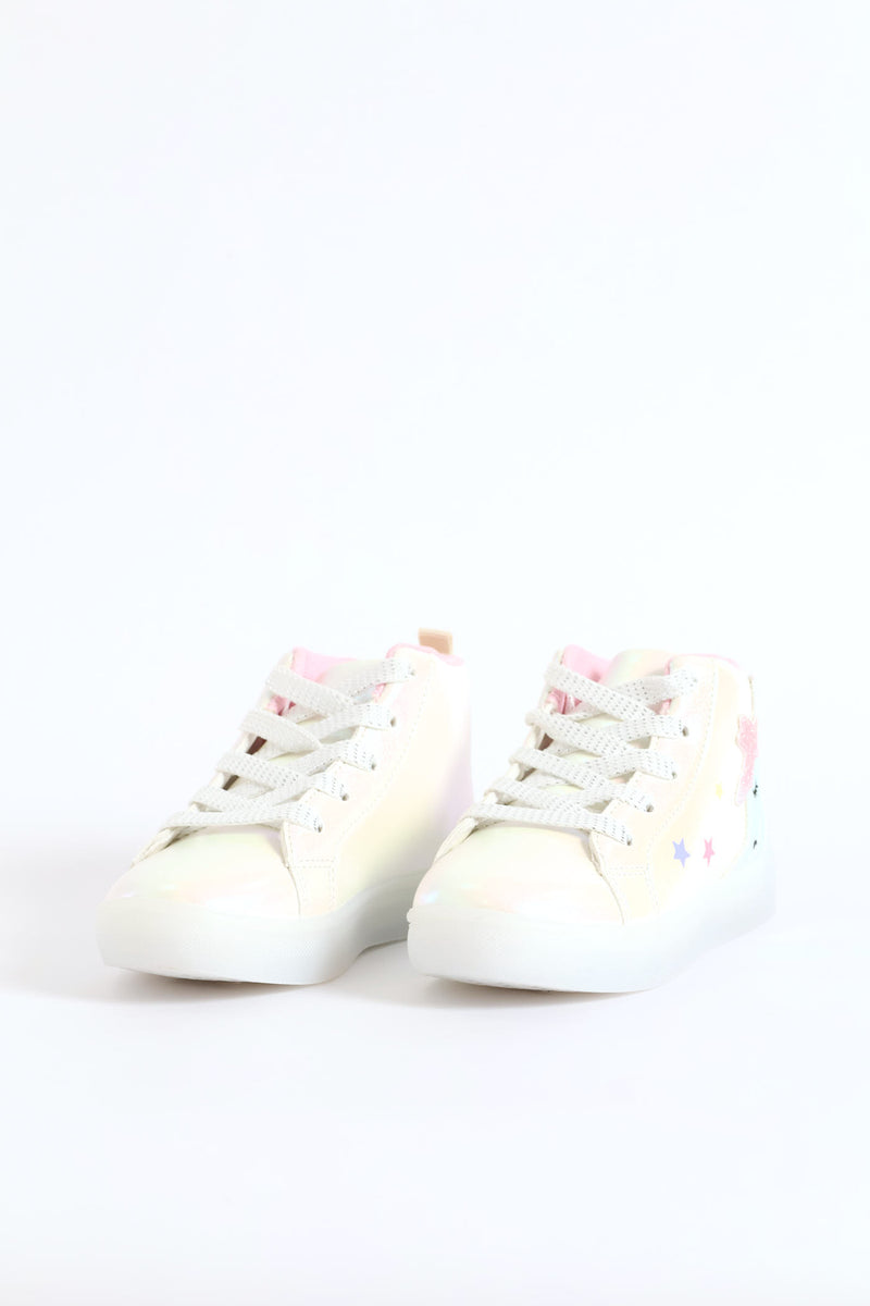 Pre-Girls Holo Light Up Unicorn Hitop Sneaker - White