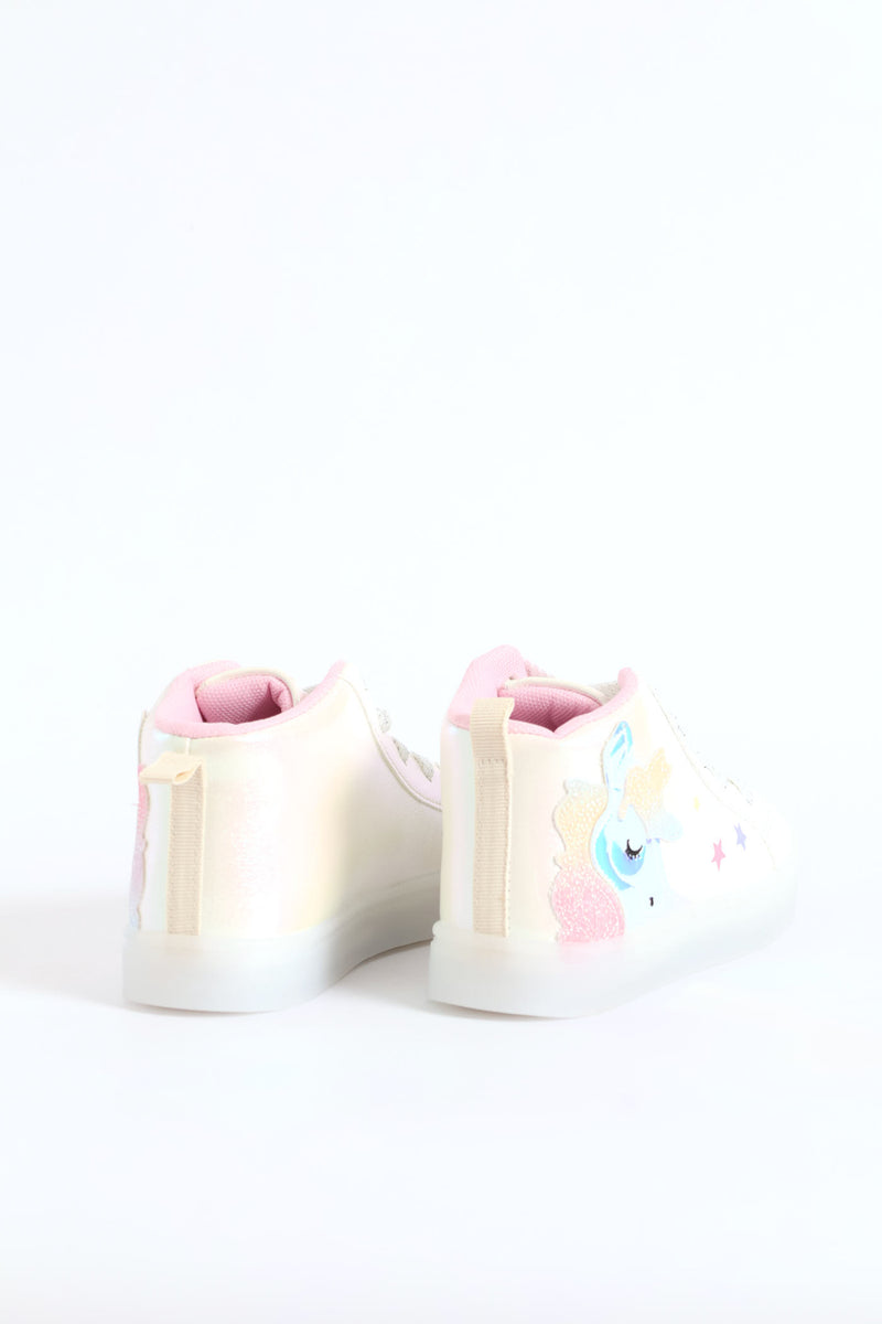 Pre-Girls Holo Light Up Unicorn Hitop Sneaker - White