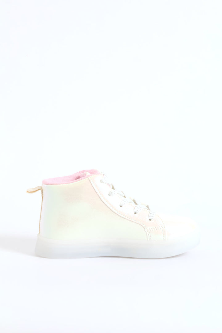 Pre-Girls Holo Light Up Unicorn Hitop Sneaker - White