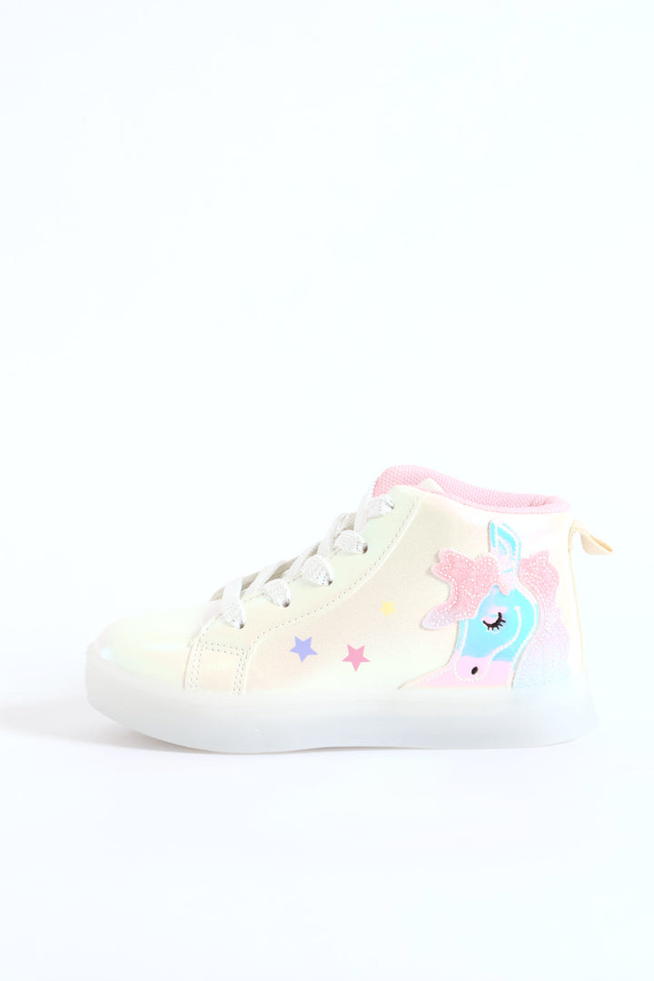 Pre-Girls Holo Light Up Unicorn Hitop Sneaker - White