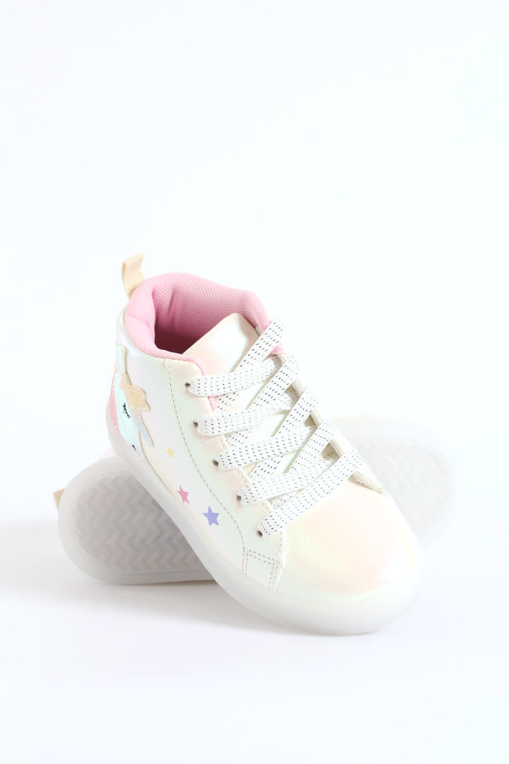 Pre-Girls Holo Light Up Unicorn Hitop Sneaker - White