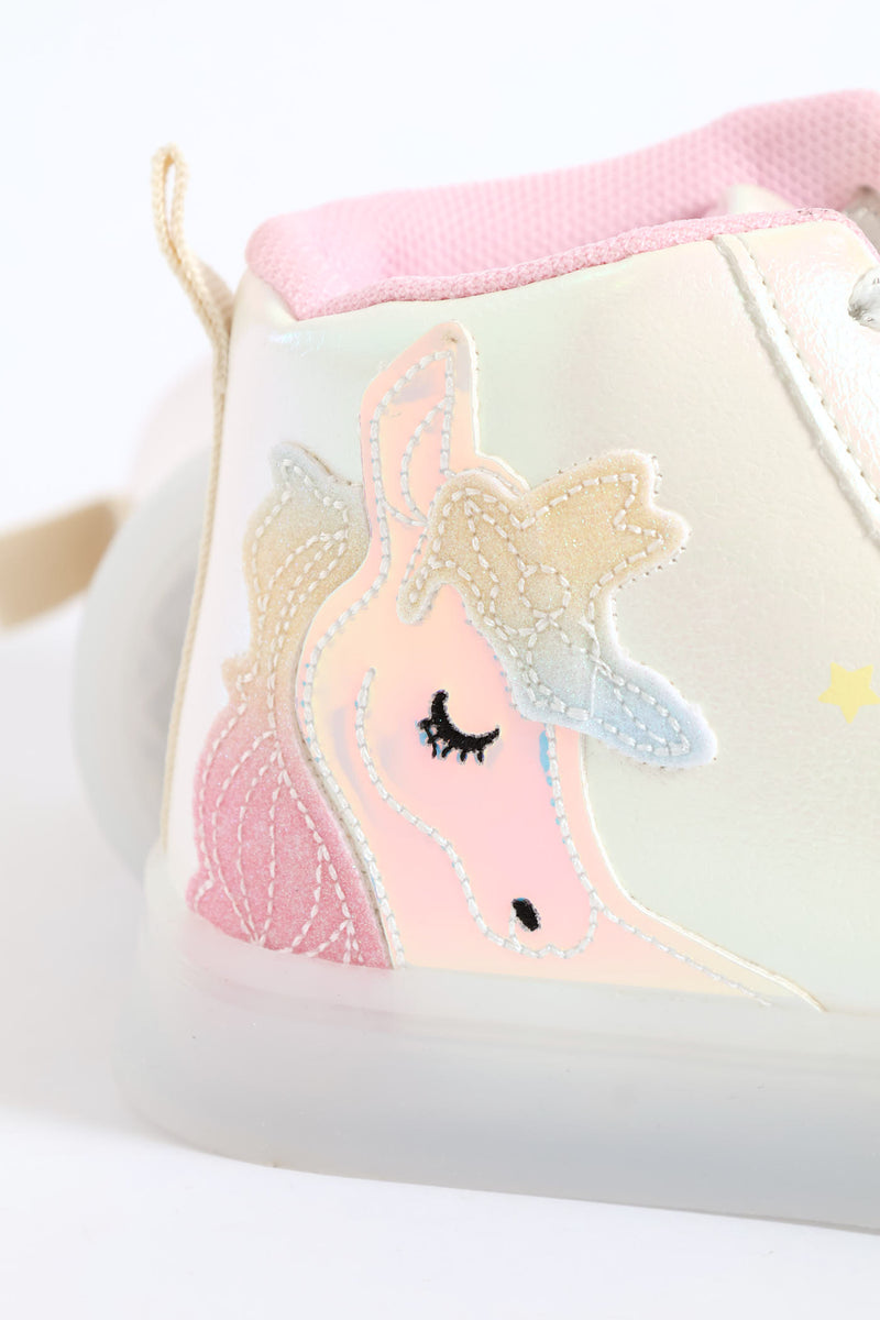 Pre-Girls Holo Light Up Unicorn Hitop Sneaker - White