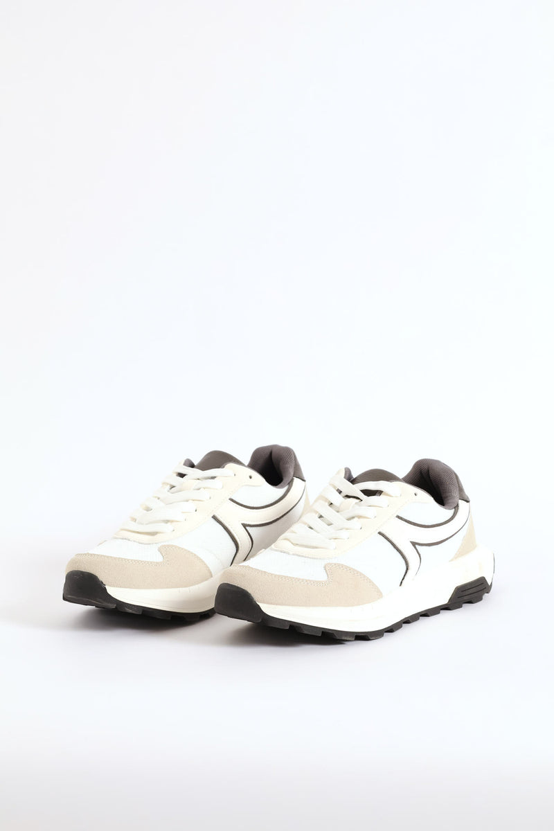 Retro Lace Up Trainer - White/Grey