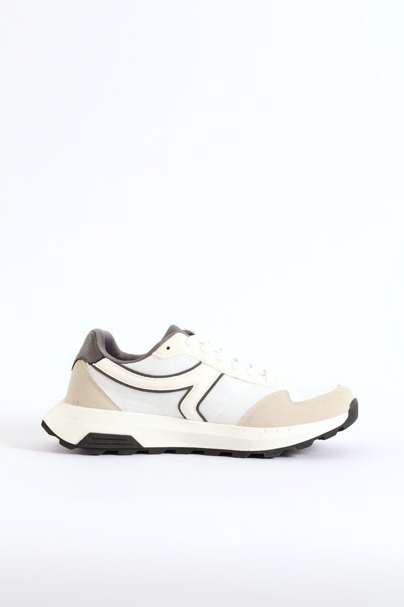 Retro Lace Up Trainer - White/Grey