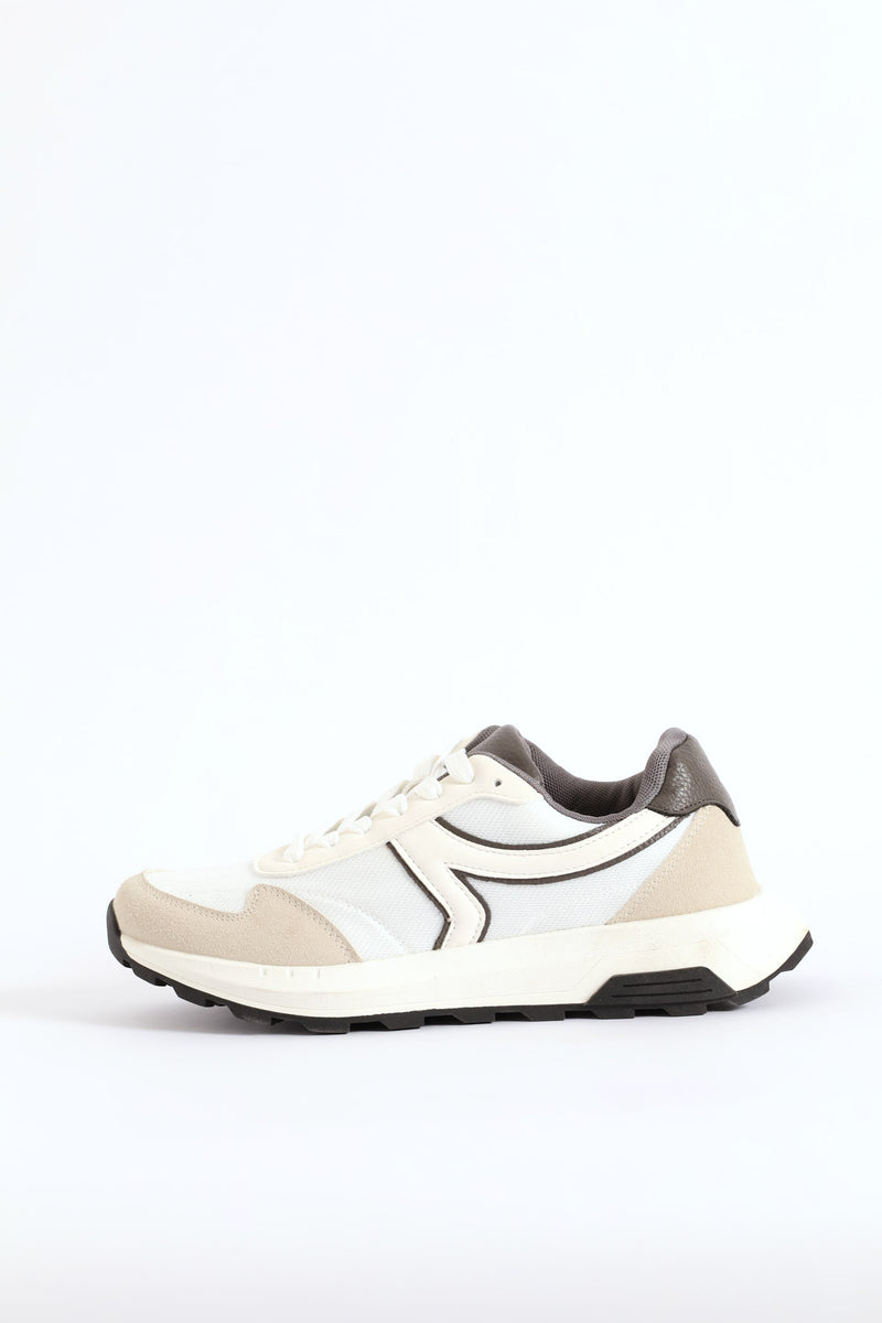 Retro Lace Up Trainer - White/Grey