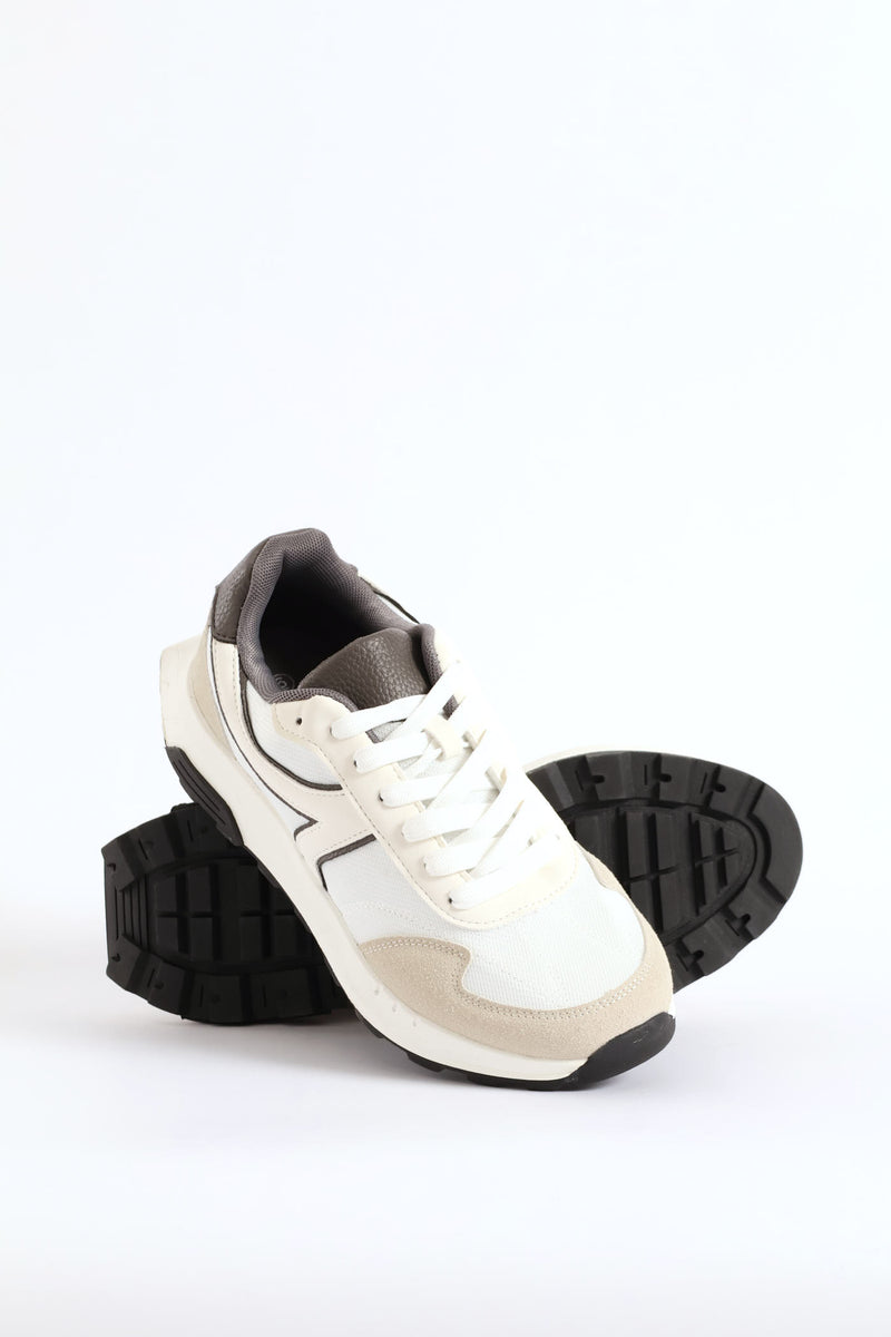 Retro Lace Up Trainer - White/Grey
