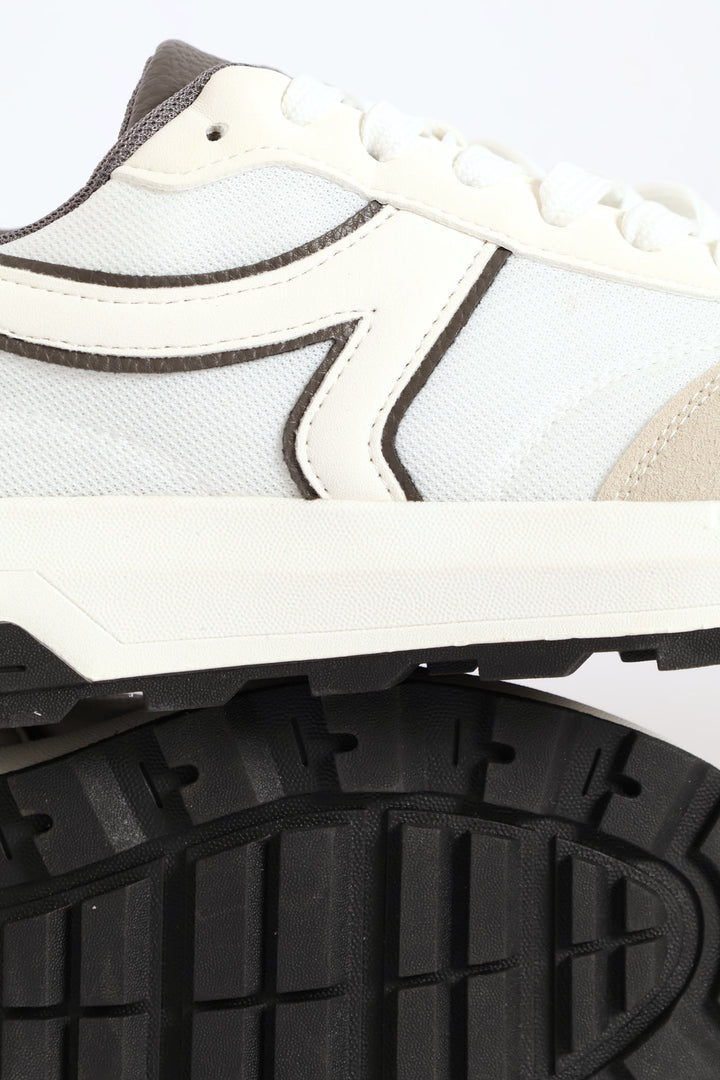 Retro Lace Up Trainer - White/Grey
