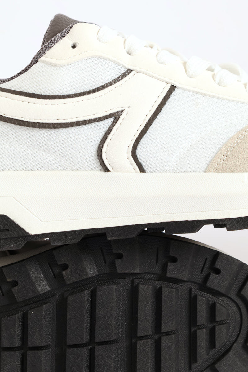 Retro Lace Up Trainer - White/Grey