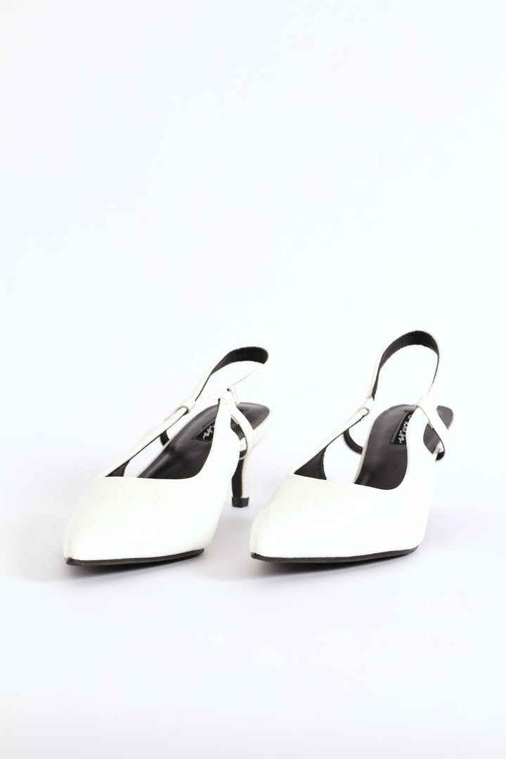 Textured Slingback Kitten Heel - White