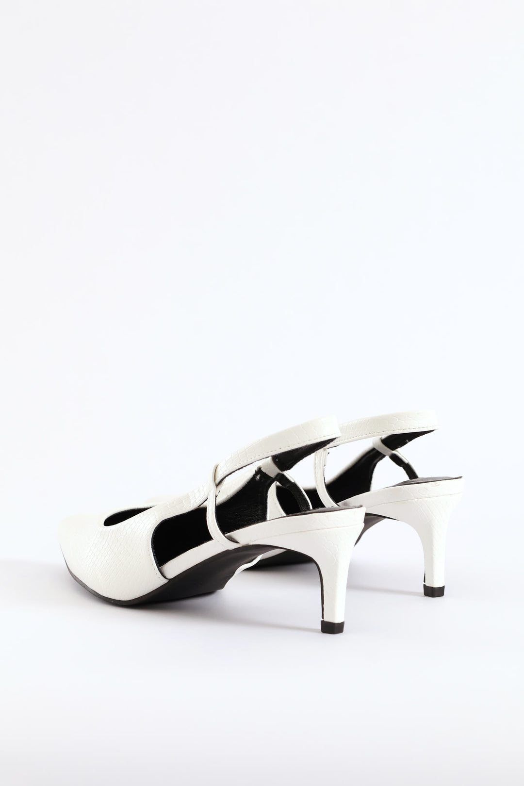 Textured Slingback Kitten Heel - White