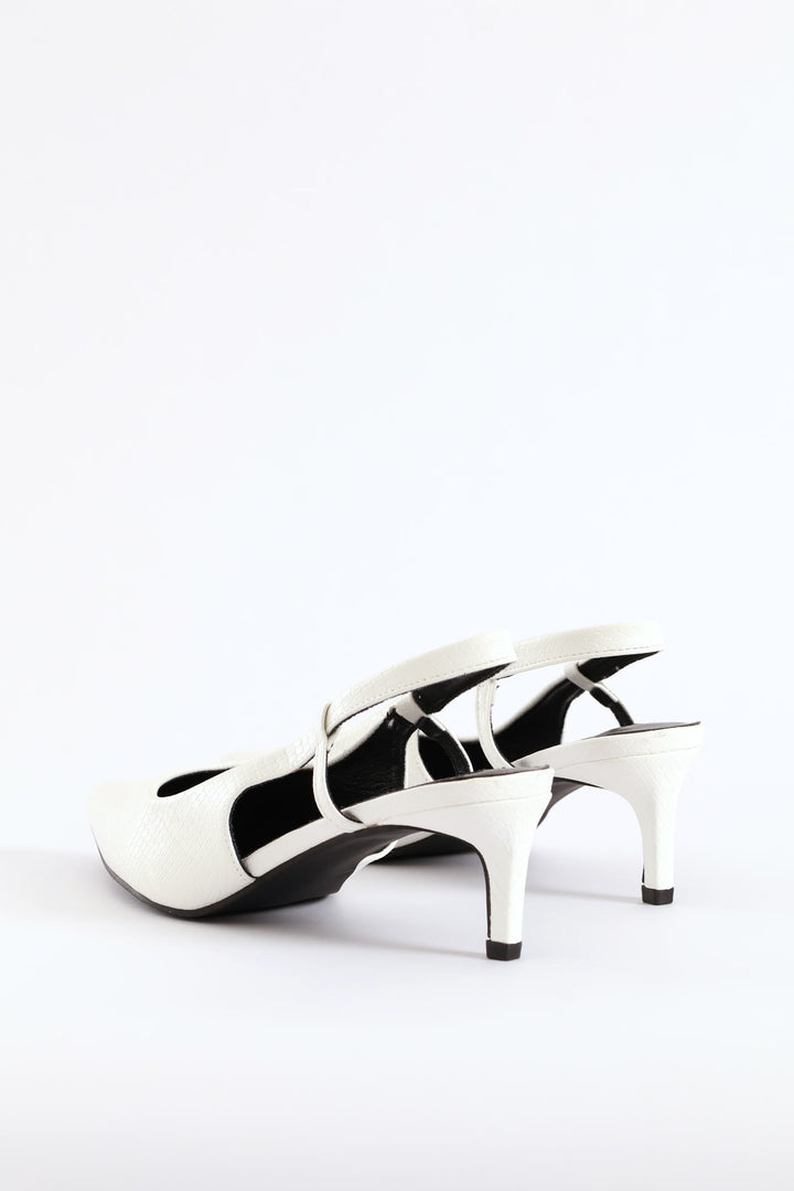 Textured Slingback Kitten Heel - White