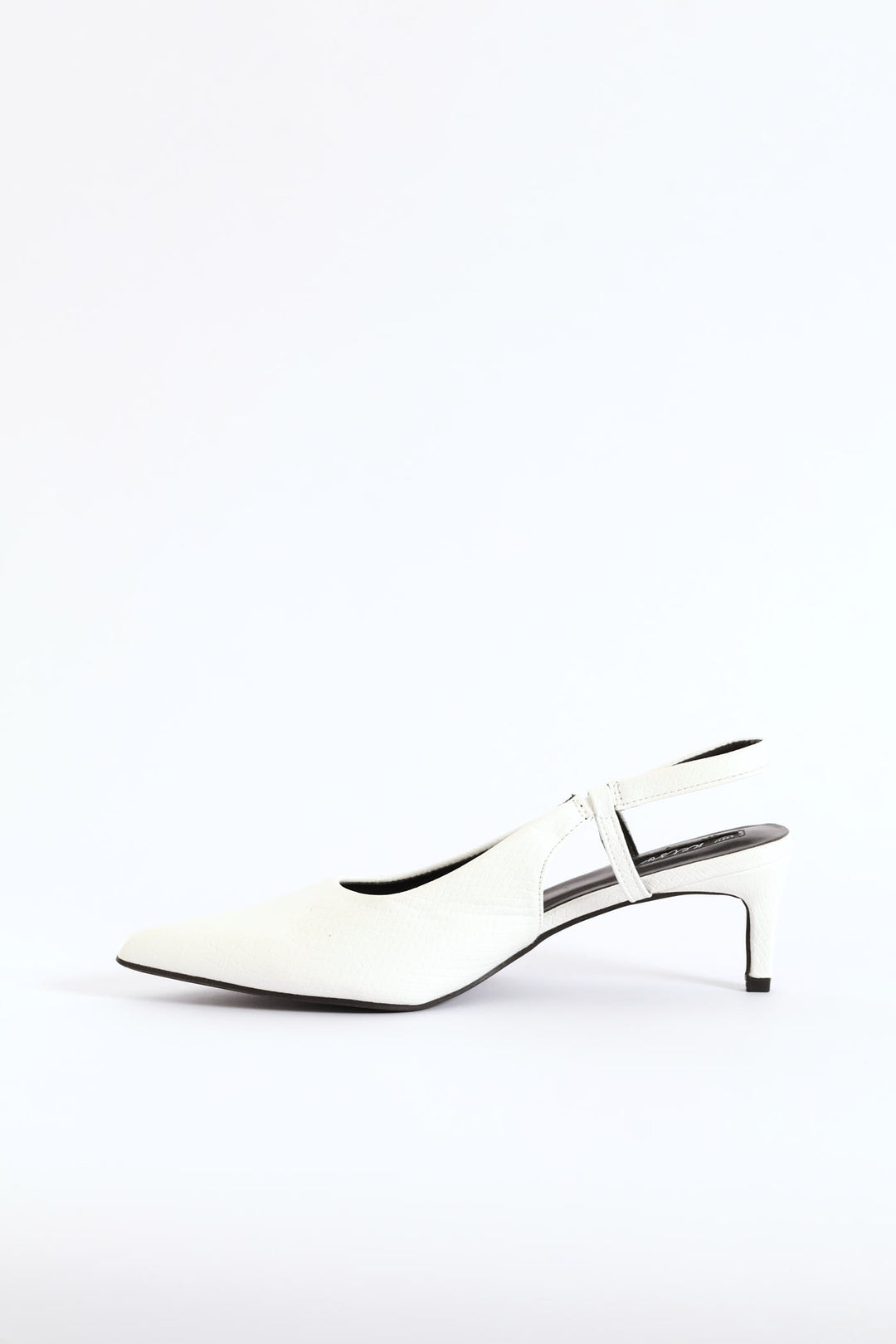 Textured Slingback Kitten Heel - White