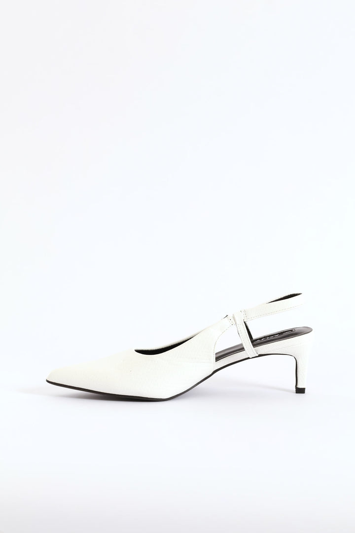 Textured Slingback Kitten Heel - White