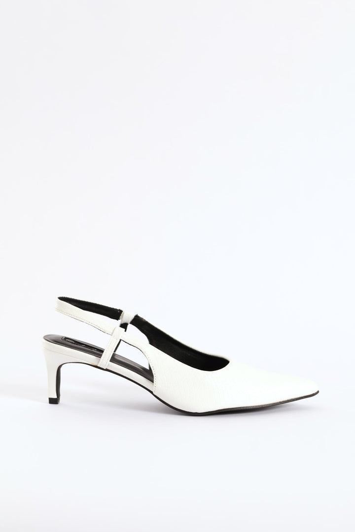 Textured Slingback Kitten Heel - White