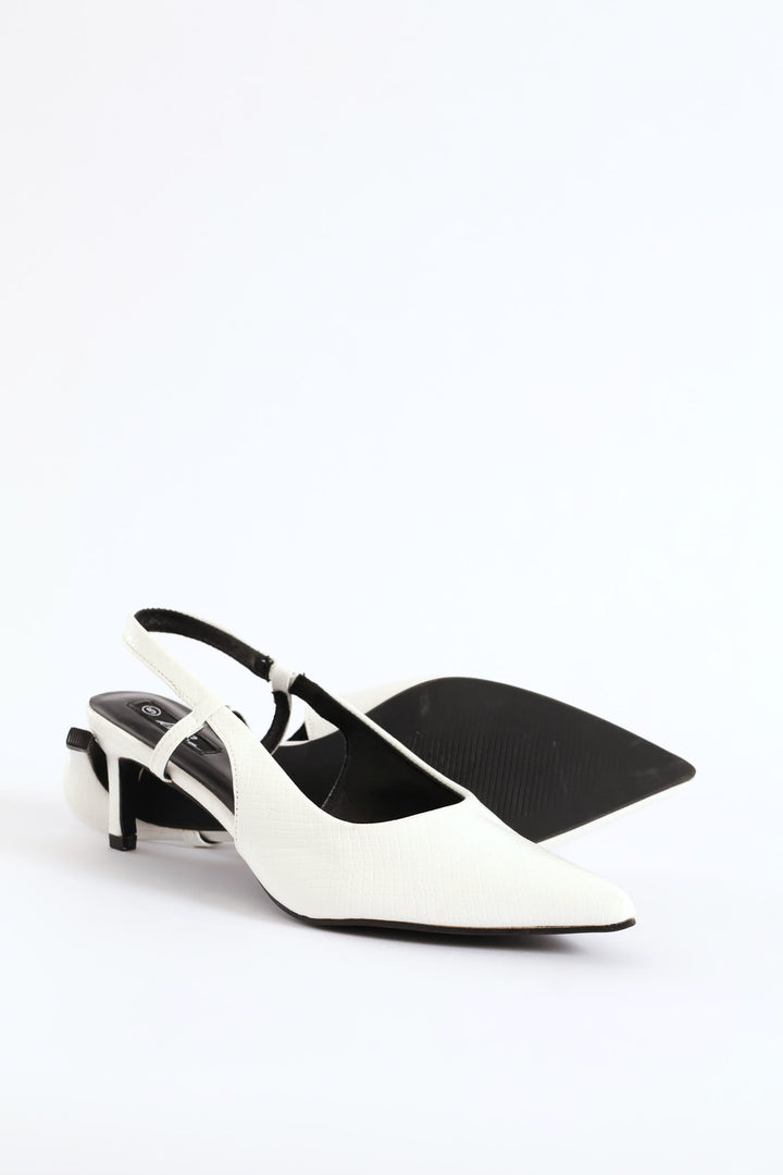 Textured Slingback Kitten Heel - White