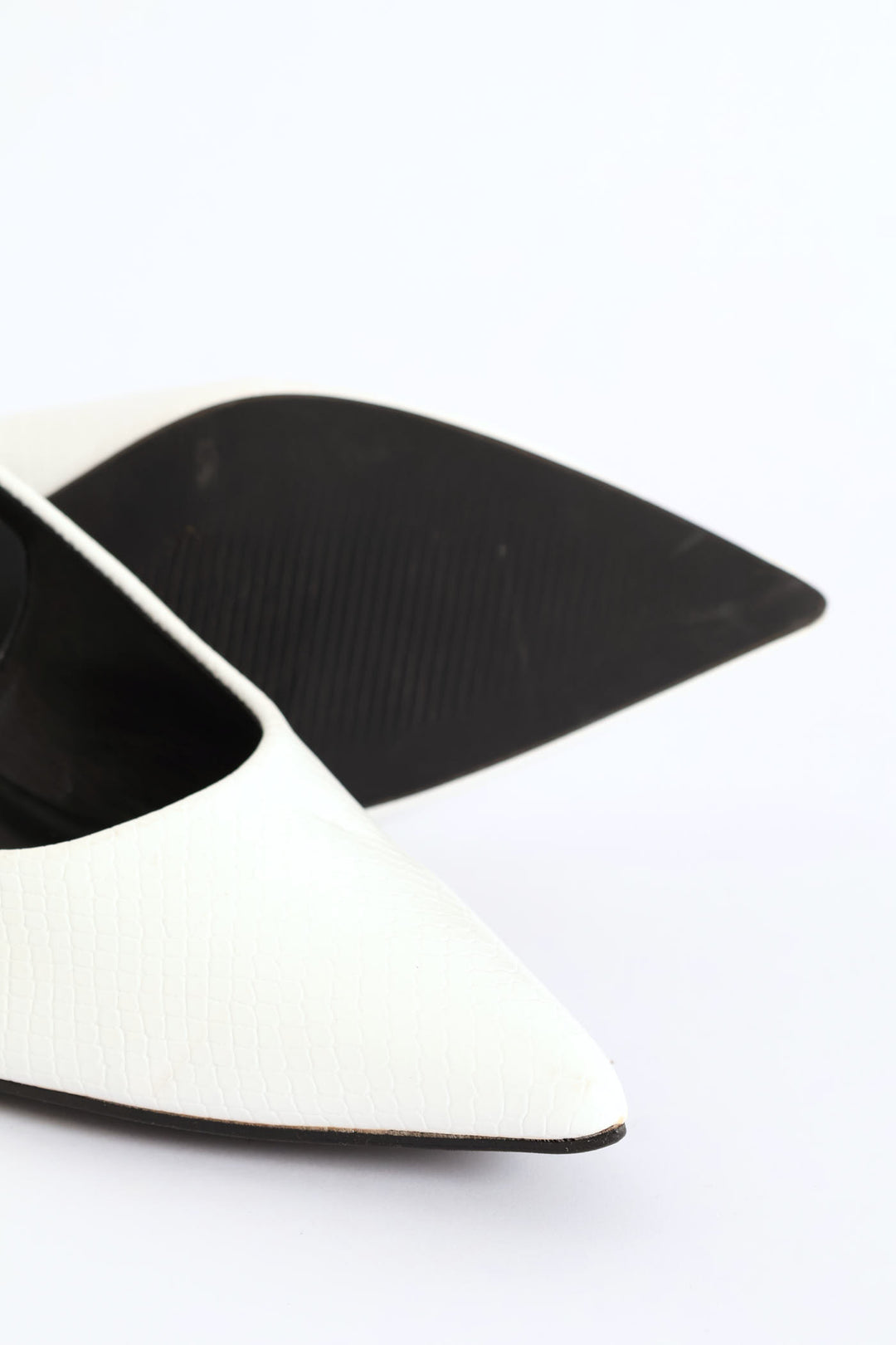 Textured Slingback Kitten Heel - White