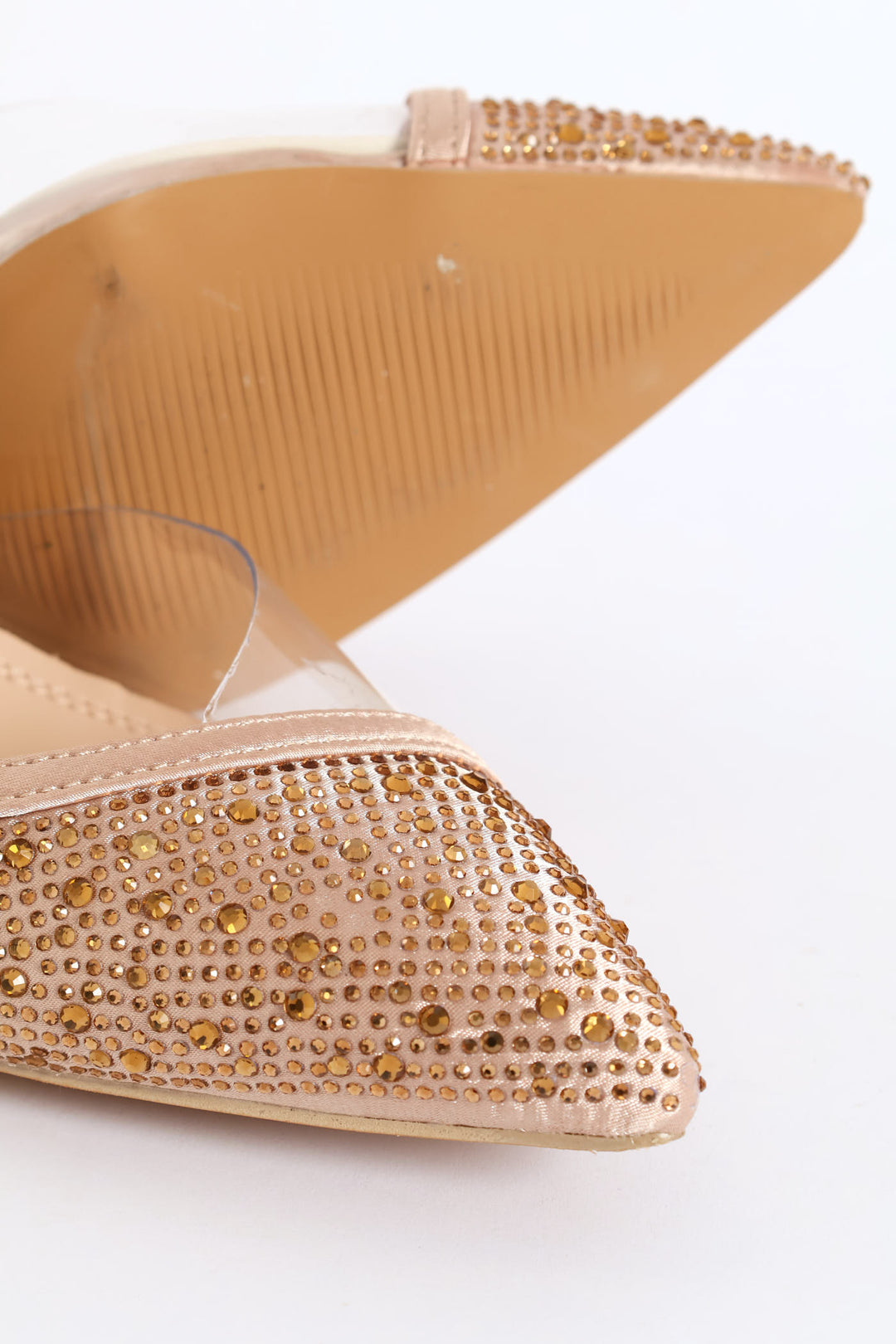 Vinyl Asymmetrical Side Diamante Mule Heel - Gold