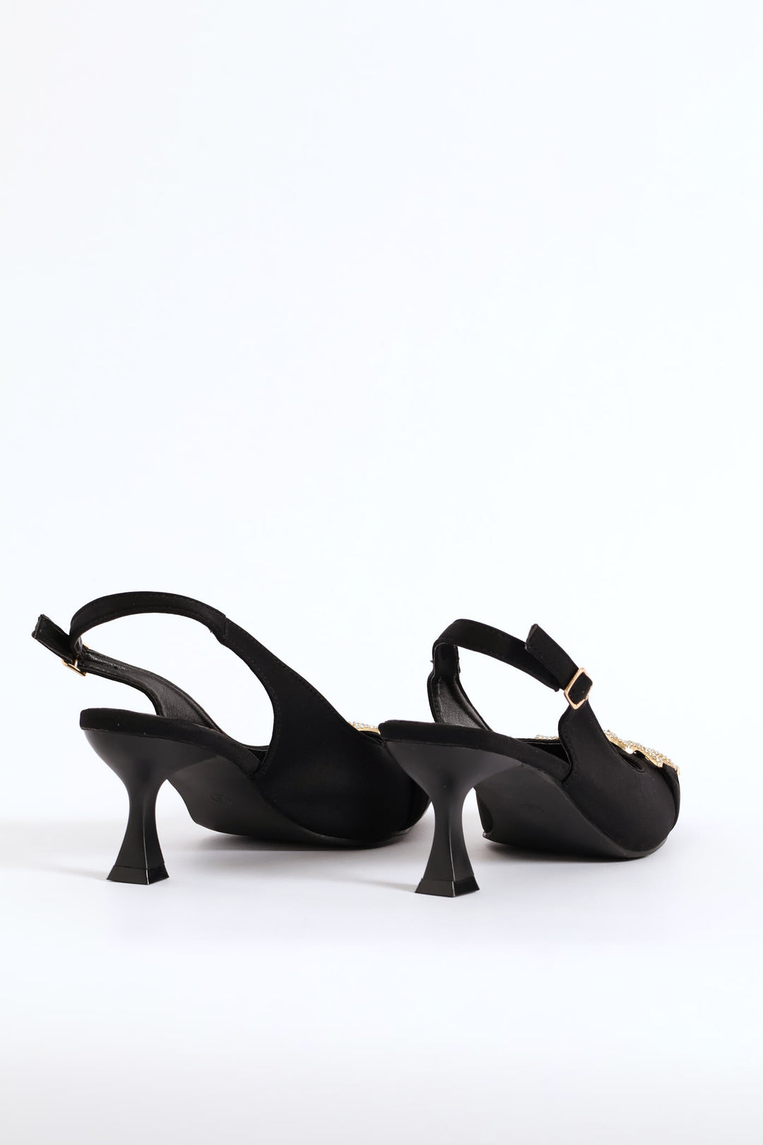 Diamante Trim Slingback Kitten Heel - Black