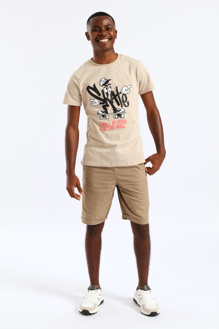 Boys Skate Roll Print Tee - Stone