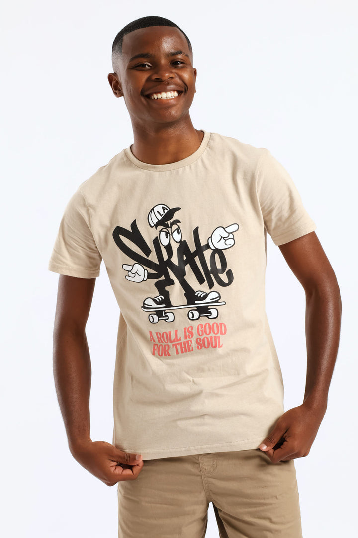Boys Skate Roll Print Tee - Stone