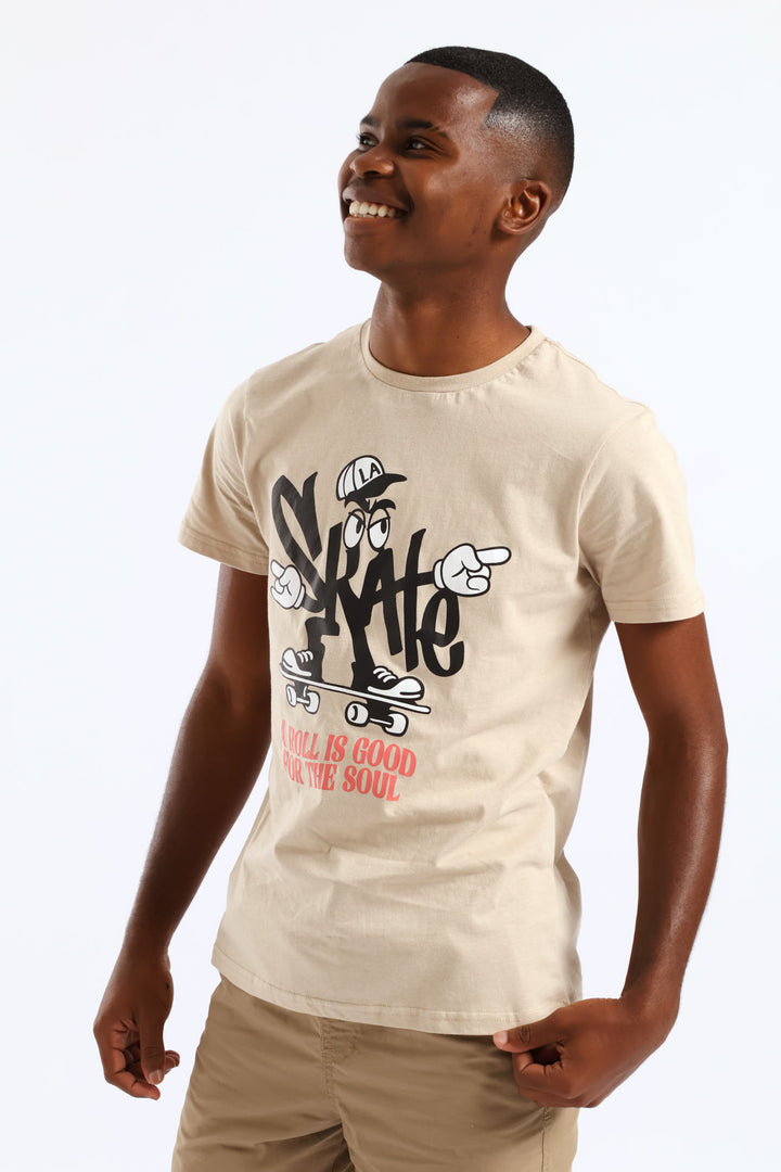 Boys Skate Roll Print Tee - Stone
