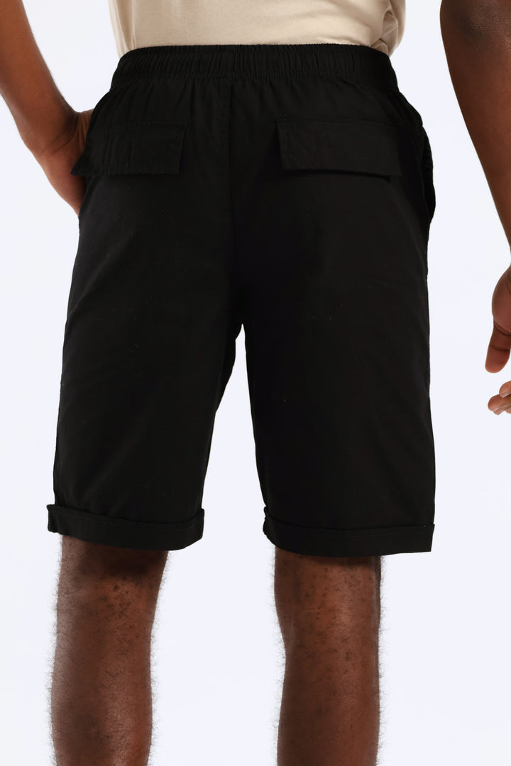 Boys Twill Pull On Short - Black
