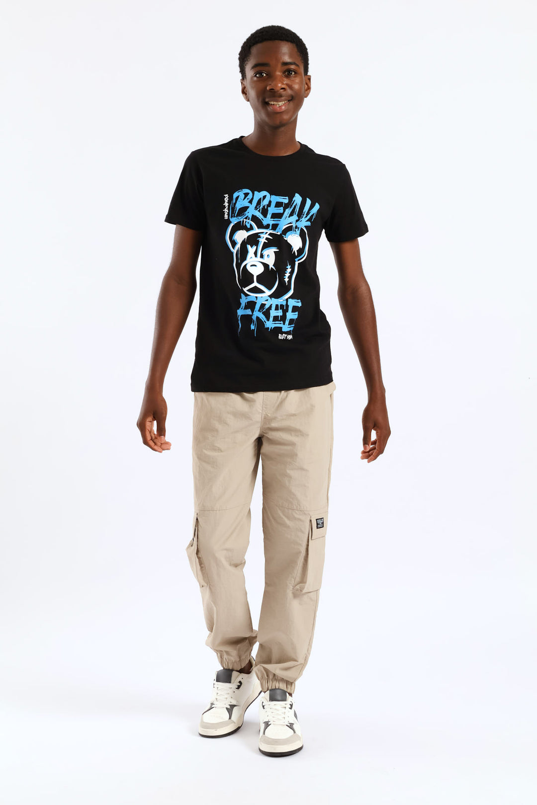 Boys Graffiti Teddy Print Tee - Black