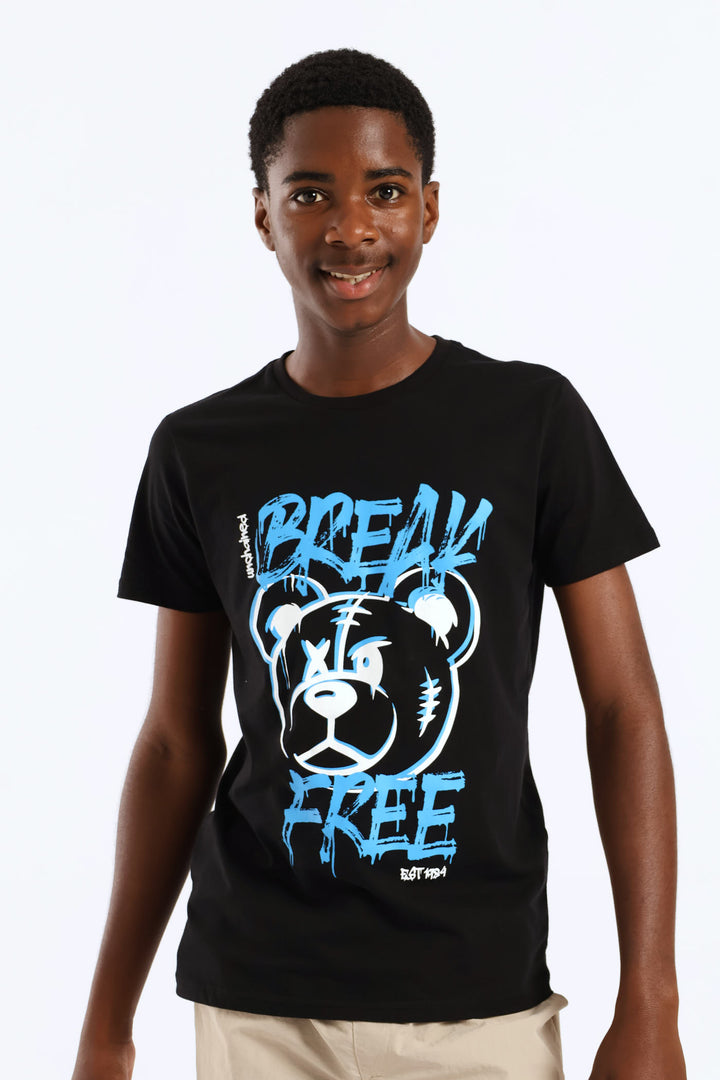 Boys Graffiti Teddy Print Tee - Black
