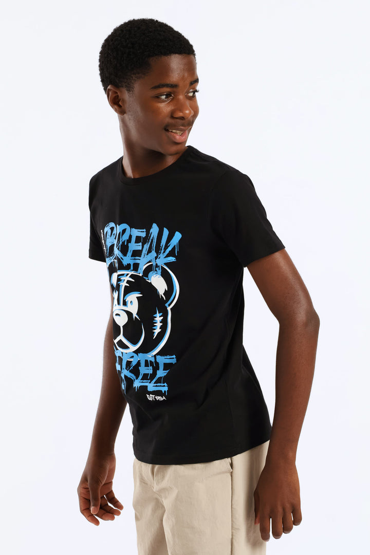 Boys Graffiti Teddy Print Tee - Black