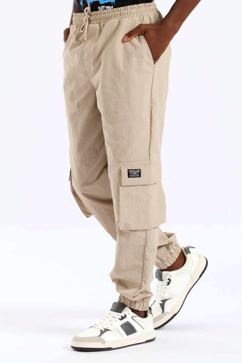 Boys Taslon Cargo Jogger - Stone