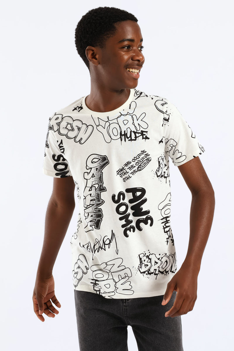 Boys Bronx Graffiti T-Shirt - Ivory
