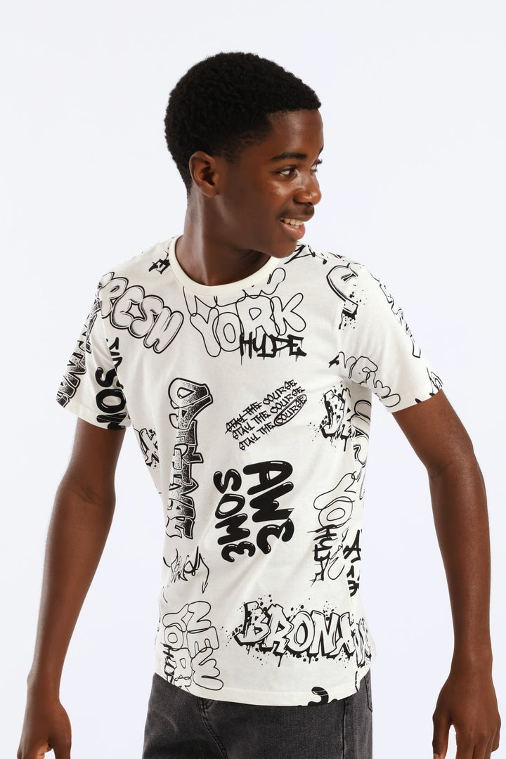 Boys Bronx Graffiti T-Shirt - Ivory