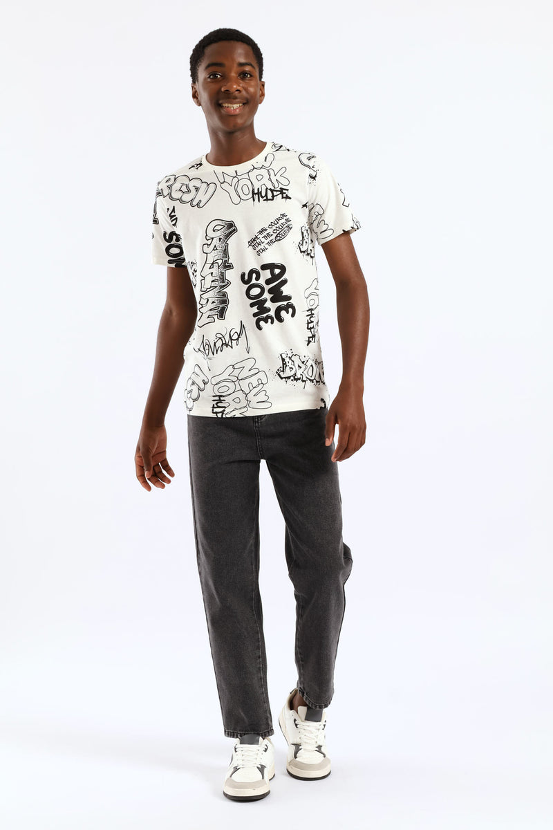 Boys Washed Bull Denim Loose Pant - Black
