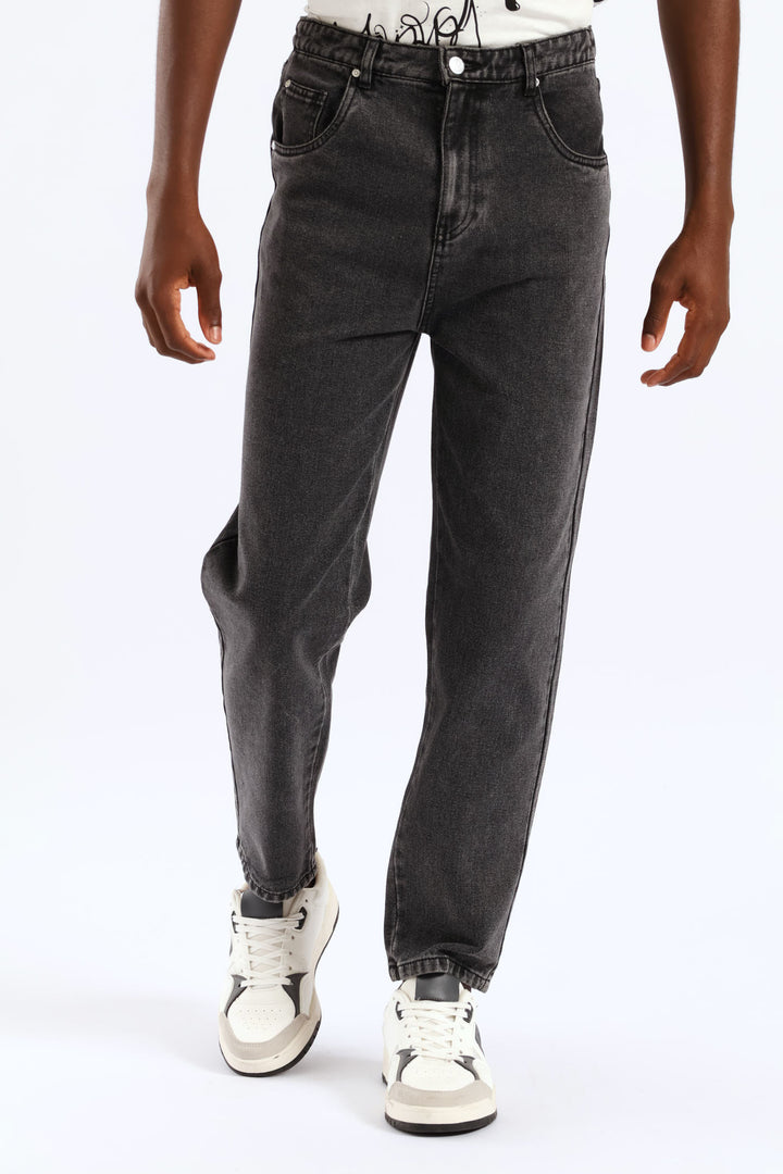 Boys Washed Bull Denim Loose Pant - Black