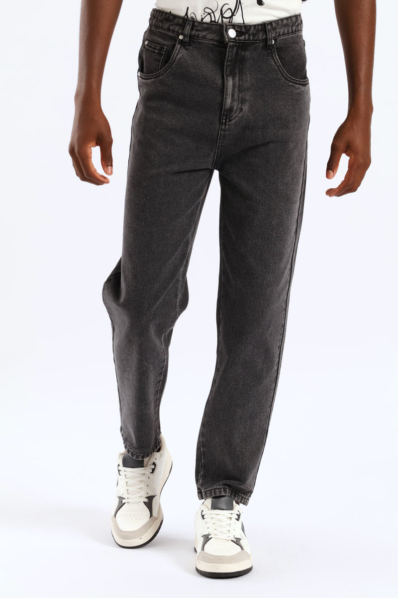 Boys Washed Bull Denim Loose Pant - Black