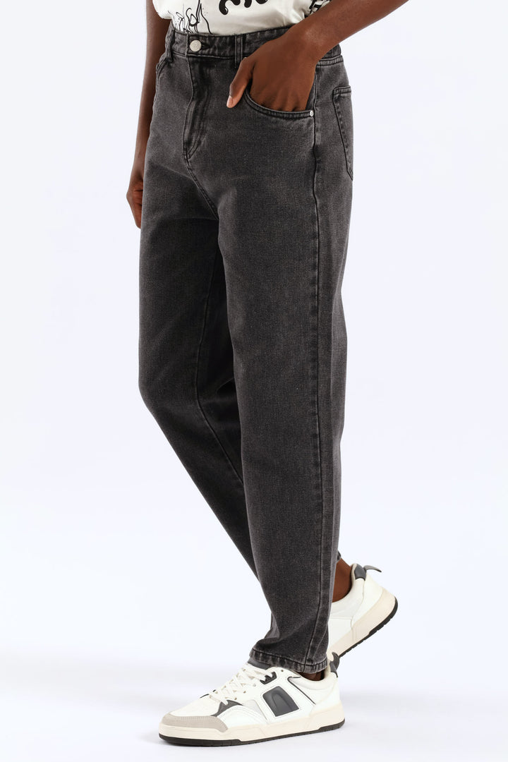 Boys Washed Bull Denim Loose Pant - Black