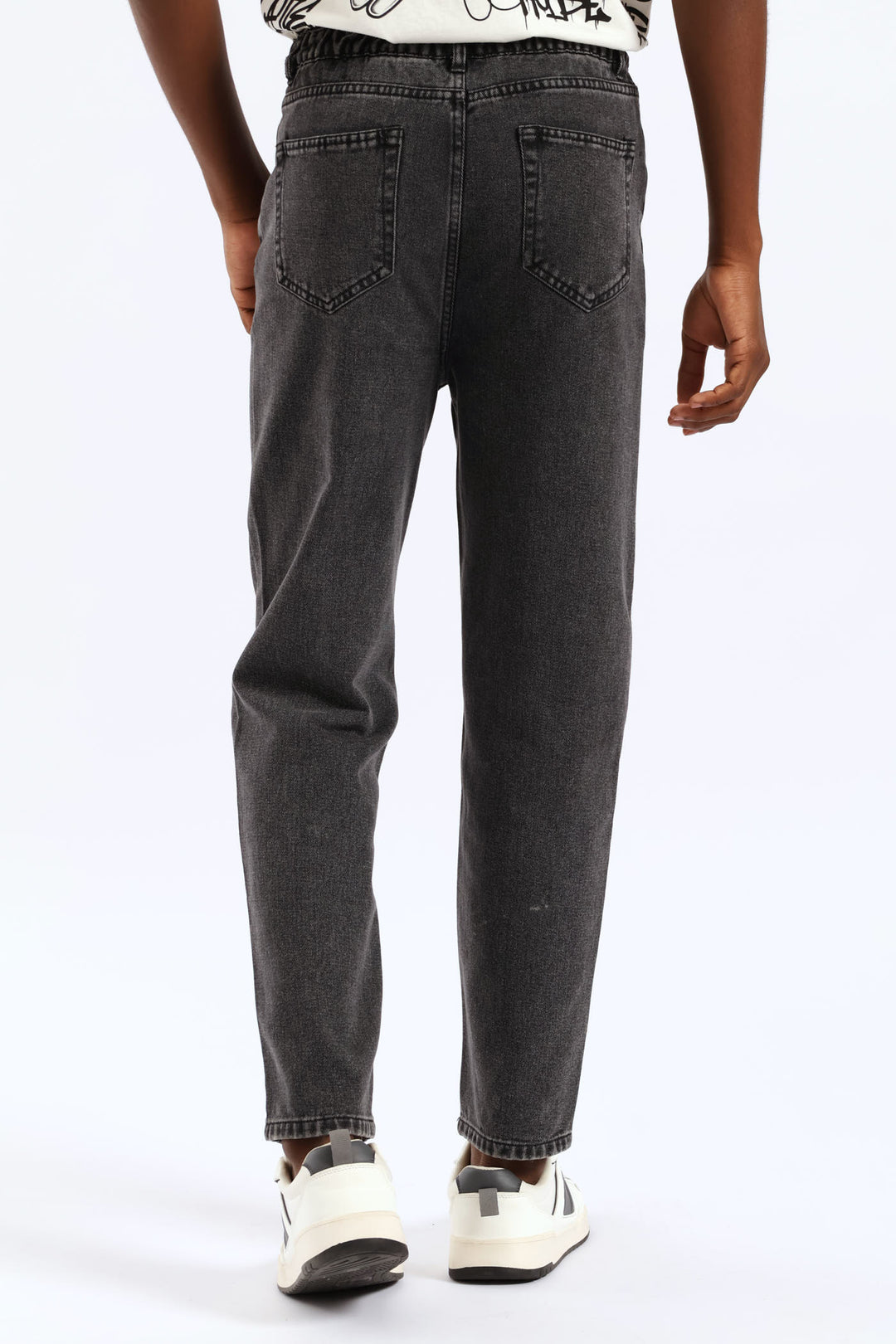 Boys Washed Bull Denim Loose Pant - Black