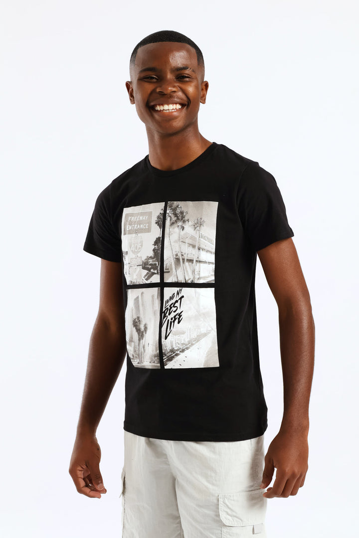 Boys Miami Photographic Print T-Shirt - Black