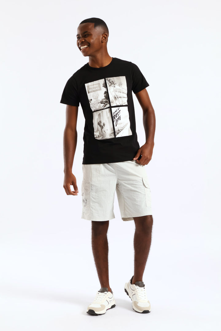 Boys Parachute Cargo Short - Light Grey