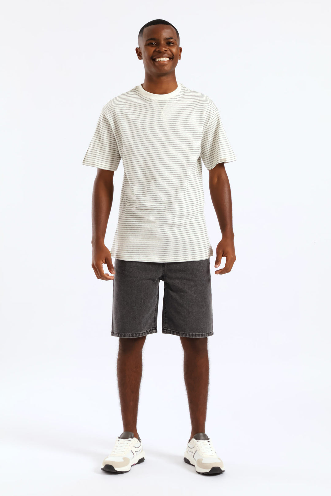 Boys Jacquard Stripe Oversized T-Shirt - White