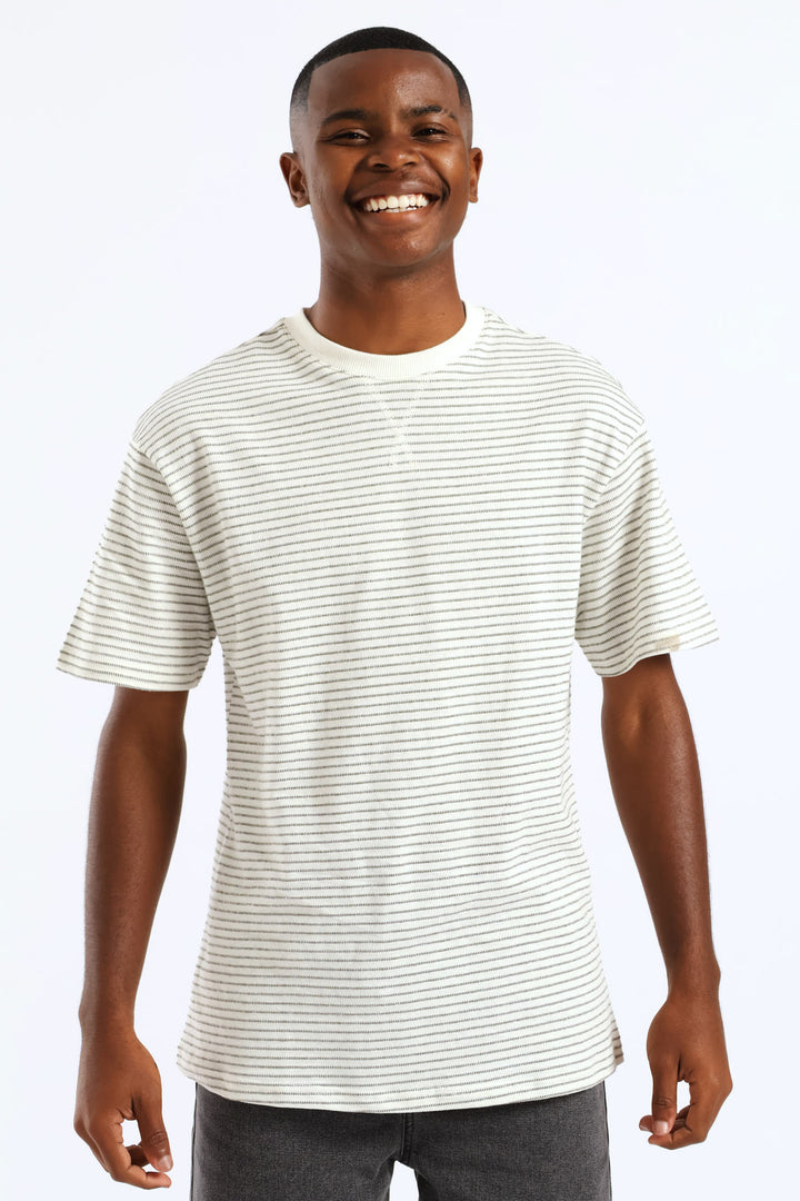Boys Jacquard Stripe Oversized T-Shirt - White