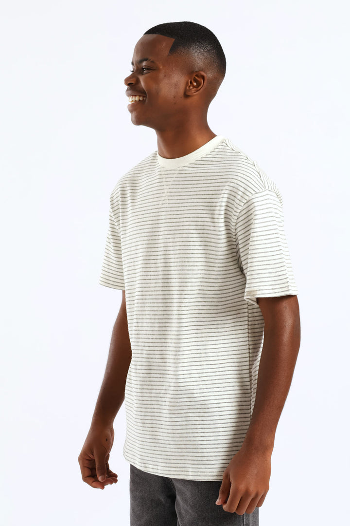 Boys Jacquard Stripe Oversized T-Shirt - White