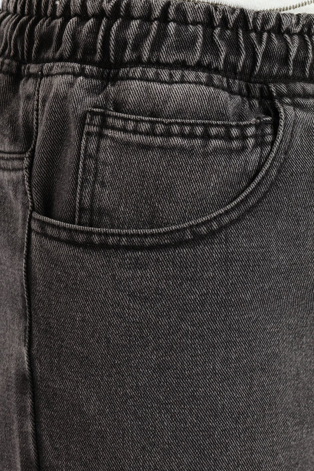 Boys Washed Denim Pull On Walkshort - Black