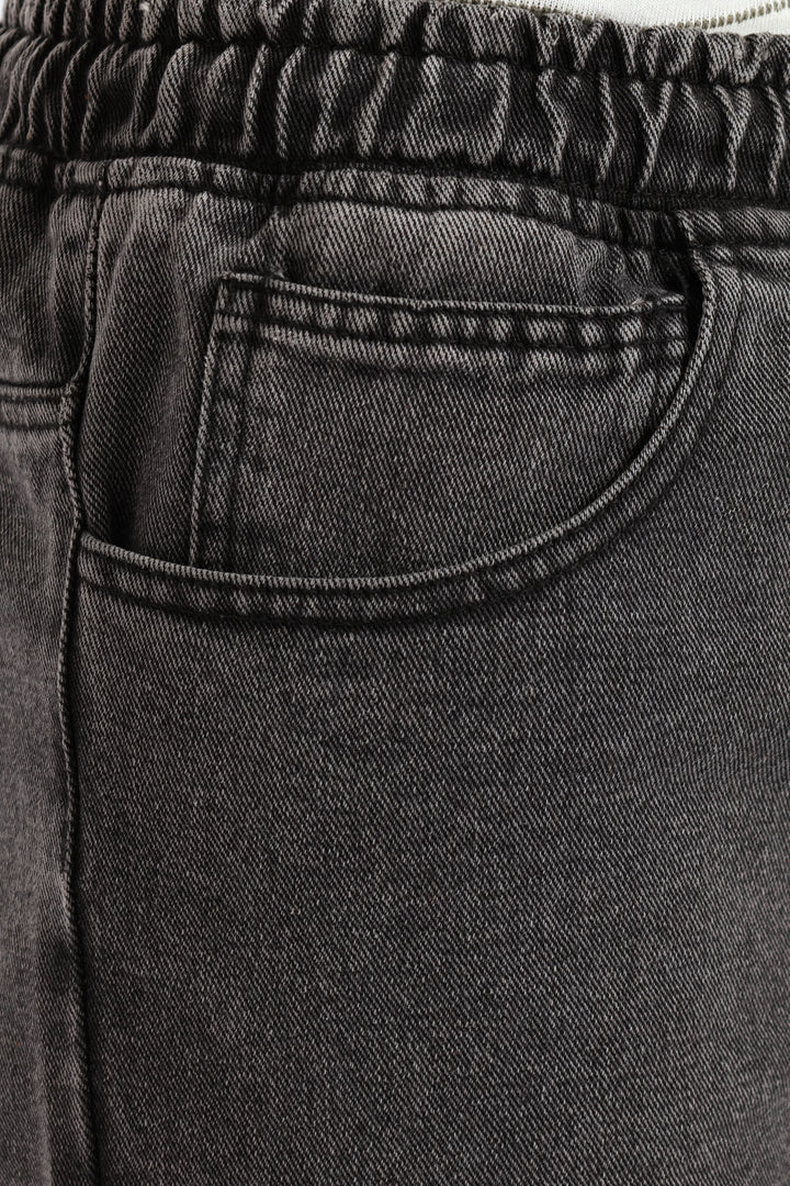 Boys Washed Denim Pull On Walkshort - Black