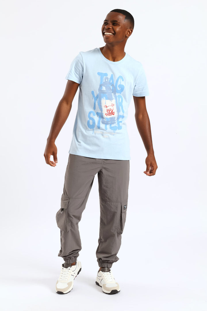 Boys Spray Paint Print Tee - Light Blue